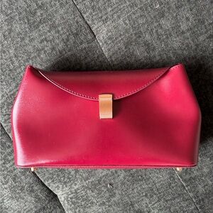 NWOT Charles & Keith Cherry Red Leather Clutch with Gold Tab